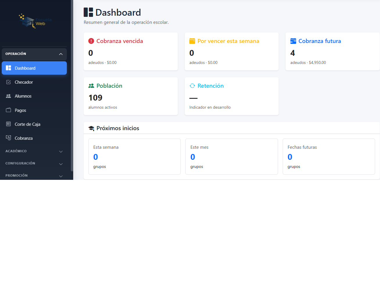 Dashboard de EscuelaWeb